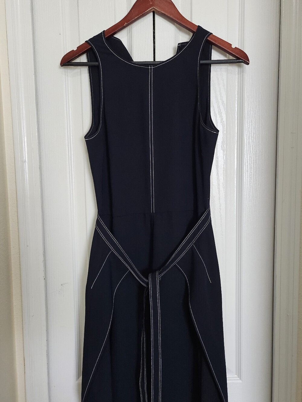Joie Navy Blue Contrast Stitch Sleeveless Jumpsuit Tie Waist Women's Size 2. - Picture 6 of 16